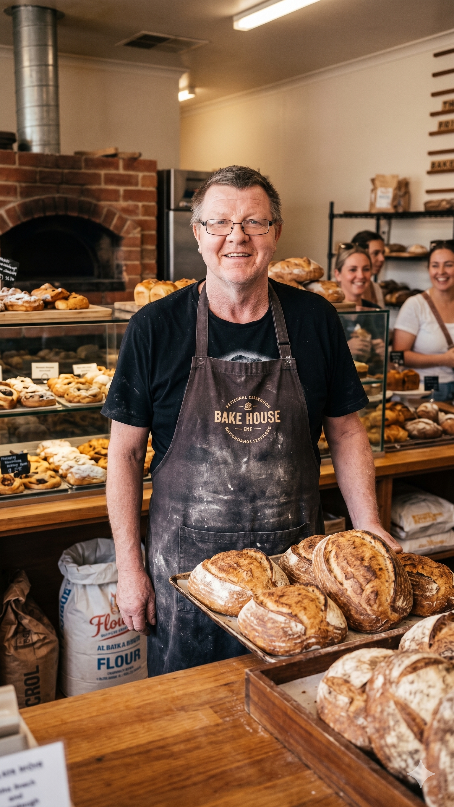 Bakery staff working together in a professional kitchen